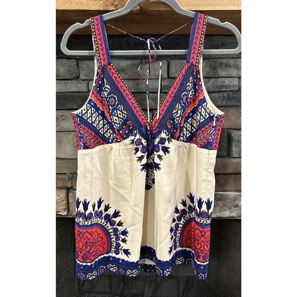 Women’s TIBI New York Floral/Mosaic Silk V Neck Halter Top Size M *B5 - Picture 1 of 4